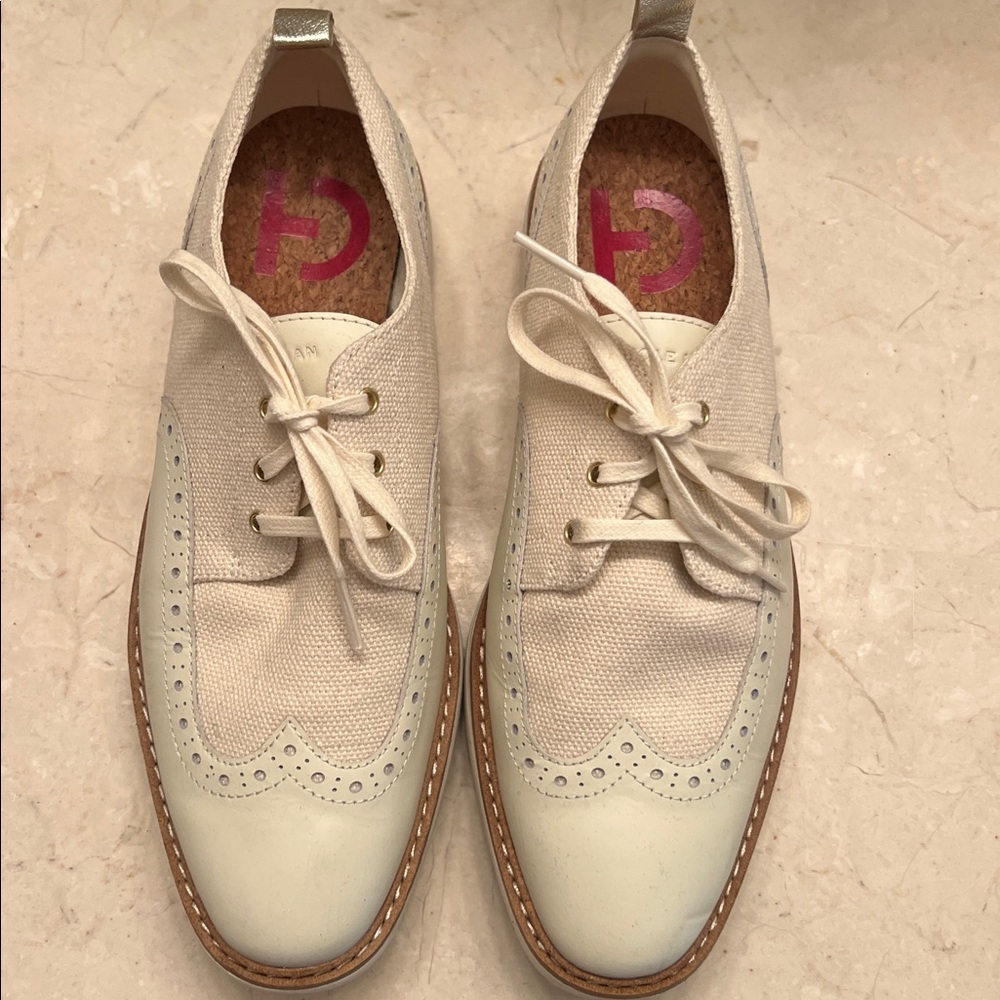 Cole Haan Cream Lace-Up Brogue Shoes